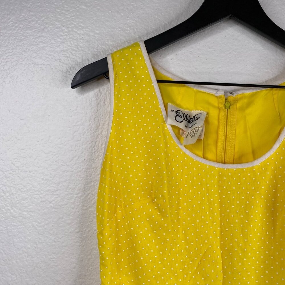 Vintage Miss Elliette Dress Sleeveless Maxi Micro Polka Dot Ruffle Hem Yellow 8 - Picture 7 of 16
